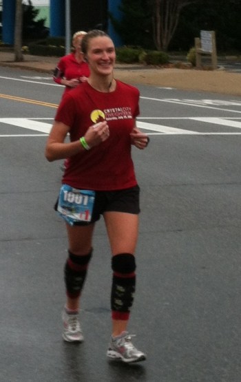 I was hurtin' toward the end of the race. But I was still smiling, and my homemade Grinch legwarmers still rocked!